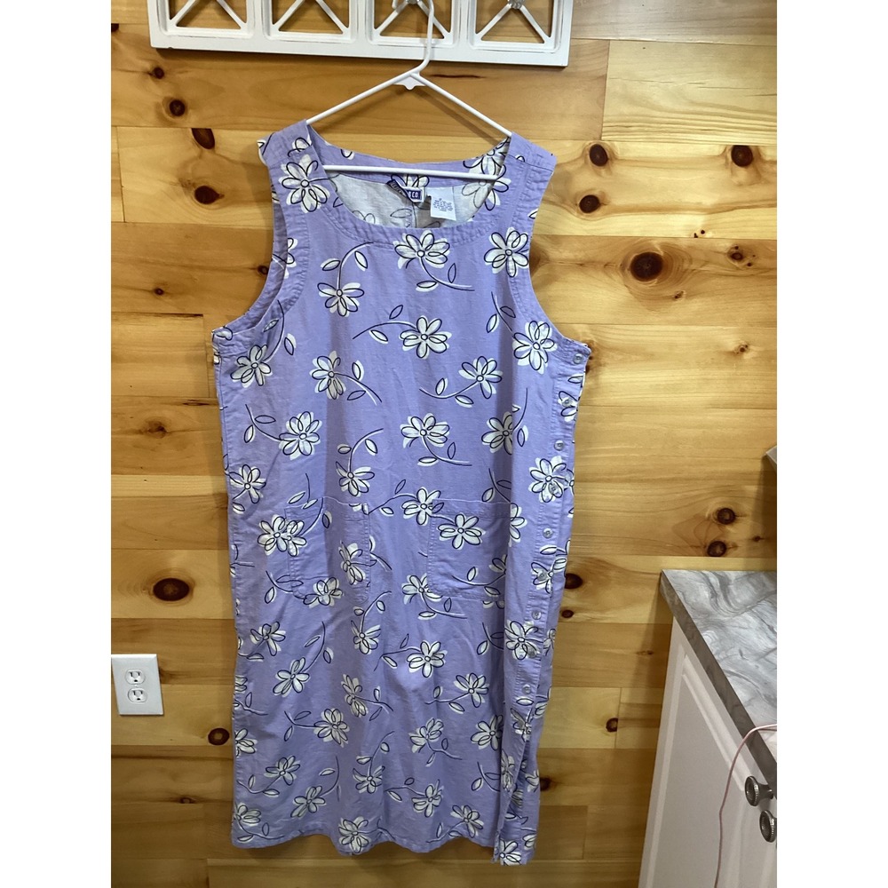 Erika II & Co Womens 1X Purple Floral Linen Blend Sleeveless Jumper Midi Dress